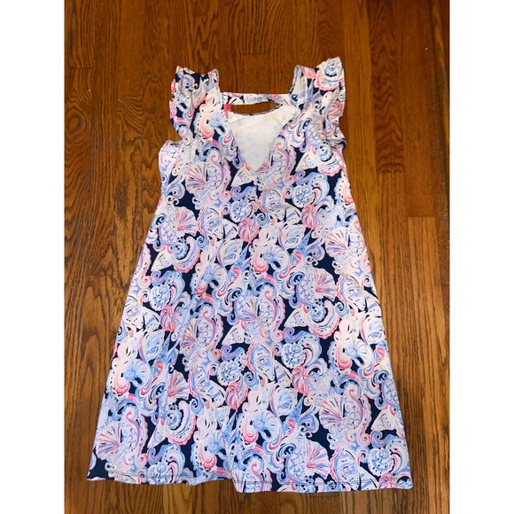 Lilly Pulitzer Dani Ruffled Abstract Shift Dress Color: High Tide Sz:M - Picture 8 of 11